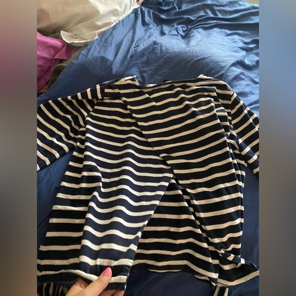 👡💓👀J. Crew XL Navy and Cream striped long sleeve shirt - Picture 2 of 4